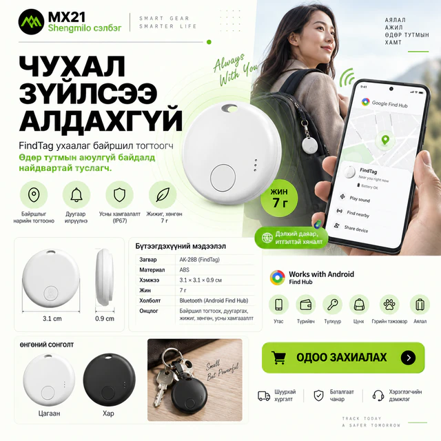 FindTag байрлал тогтоогч болон Android Find Hub дэлгэц